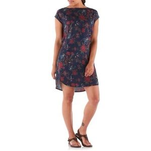 Patagonia June Lake Navy Blue Mini Dress Byrd Floral Tencel Short Sleeve Size XS